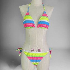 Maui Girl Neon Striped String Tie Bikini